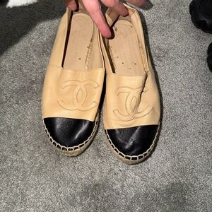 CHANEL Tan and Black Espadrilles